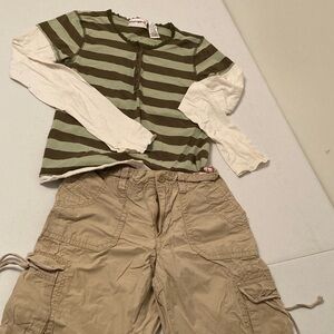 Girls Striped Tp & Kaki Pants Set